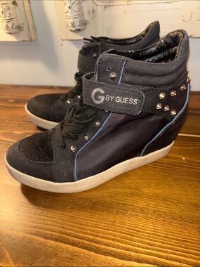 G by Guess Black High-Top Wedge Sneakers with Studs